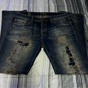 Cult of Individuality Dark Blue Distressed Skinny Jeans